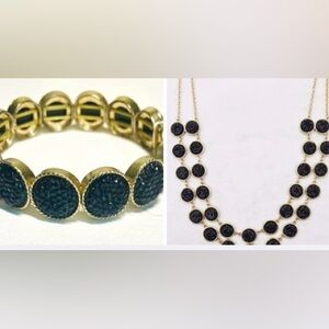 Stunning Boutique Chic Black & Gold Bib Necklace & Bracelet Set Druzy Cocktail